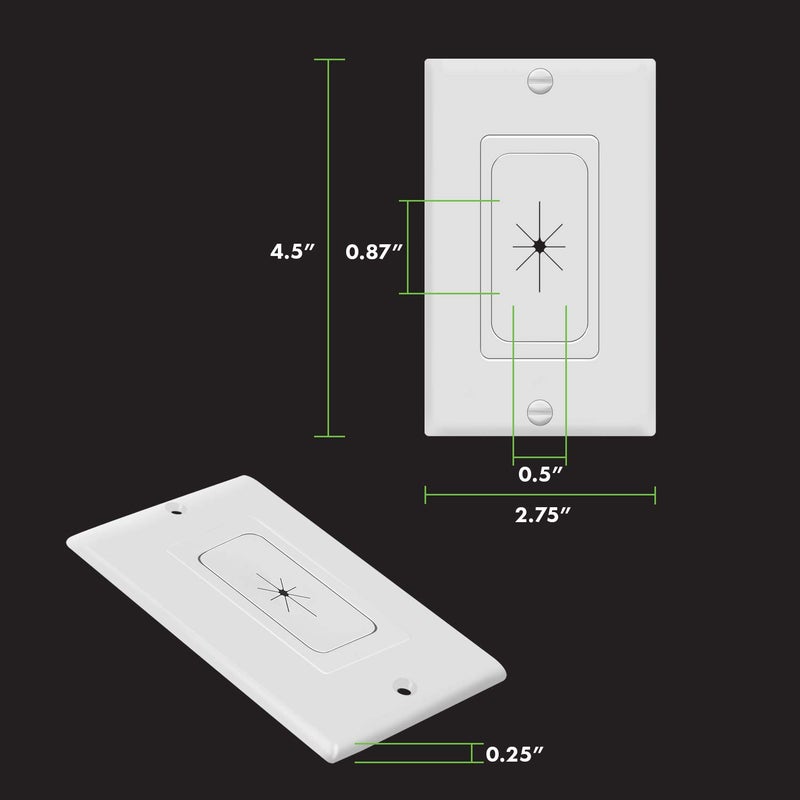 TOPGREENER Flexible Rubber Wall Grommet Insert with Decorator Wall Plate, Pass Through Plate for Low-Voltage Cables, Size 1-Gang 4.50" x 2.75," Polycarbonate Thermoplastic, TG8901-2PCS, White, 2 Pack - Image 2